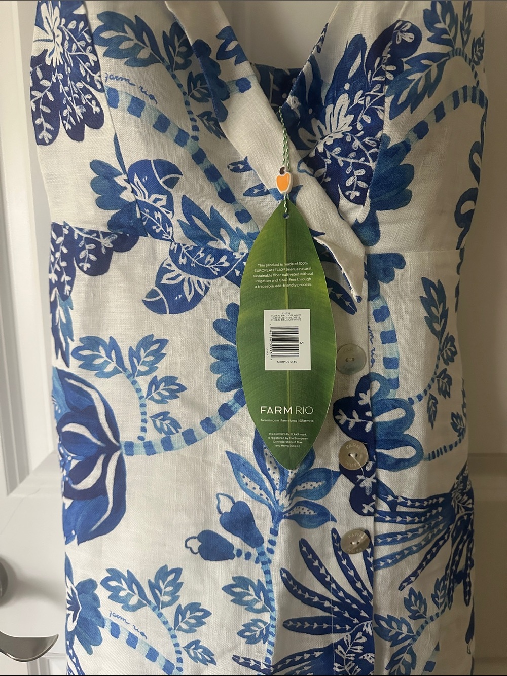 Farm Rio NWT Blue and White Floral Spaghetti Strap Mini Dress - Picture 7 of 7
